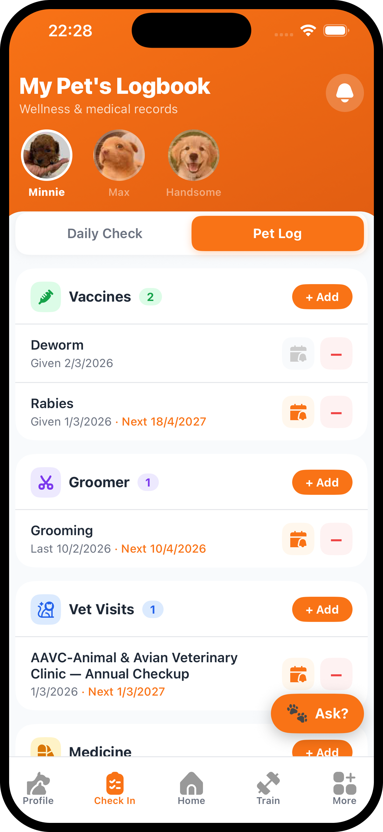 Pet Logbook — Tail Arena Dog App Singapore