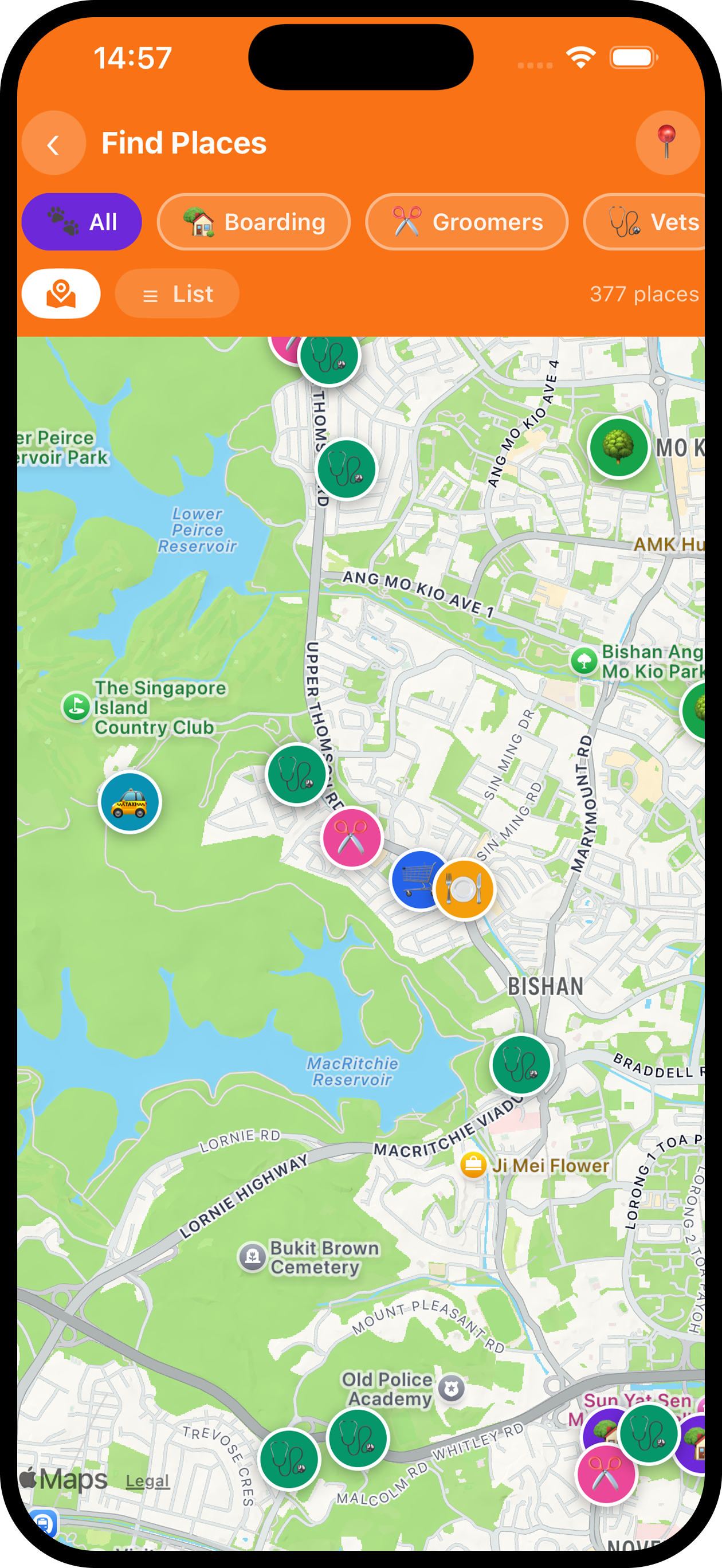 Pet Services Map — Tail Arena Singapore